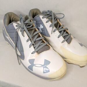Under Armour Yard Low Metal Baseball Cleats | Men's 11.5 | White & Gray